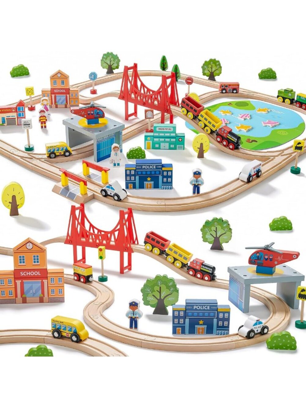 110PCS Wooden Train Set with Tracks - Fun Toy Train for Kids, Creative Play